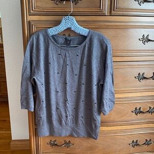 Ann Taylor Charcoal Knit Pullover with Bead Detail
